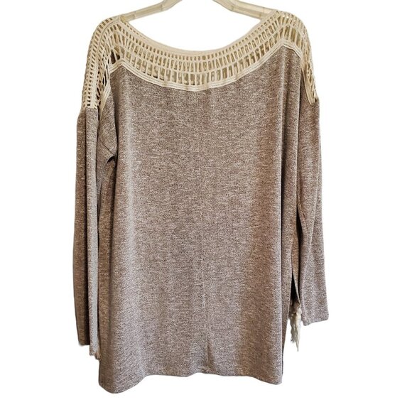 Entro Fringe High Low Hem Open Weave Pullover Long Sleeve Blouse Small - Picture 2 of 16